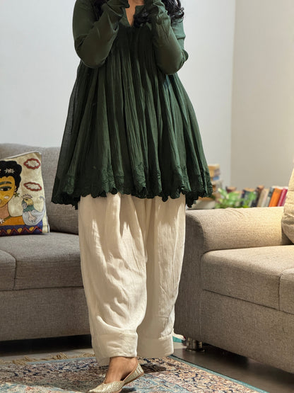 Olive green stylish Anarkali with Farshi Salwar