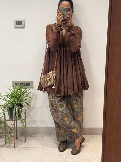 Brown Anarkali with Cotton Farshi Salwar