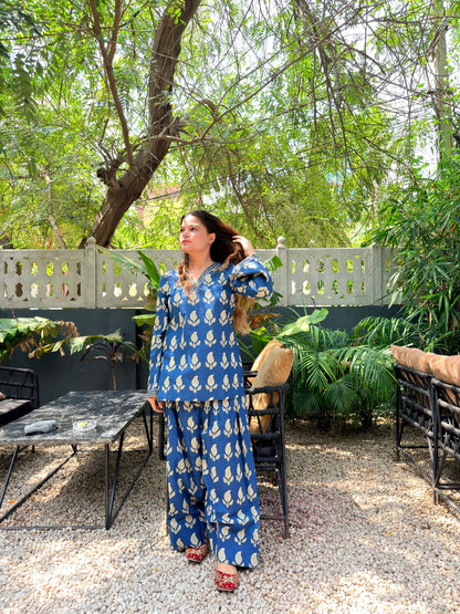 Blue Printed Farshi Salwar Set