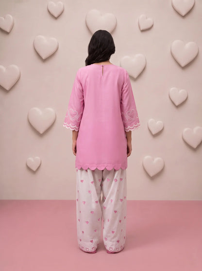 Rosalie Blush Heart Embroidered Kurta Set