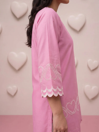Rosalie Blush Heart Embroidered Kurta Set