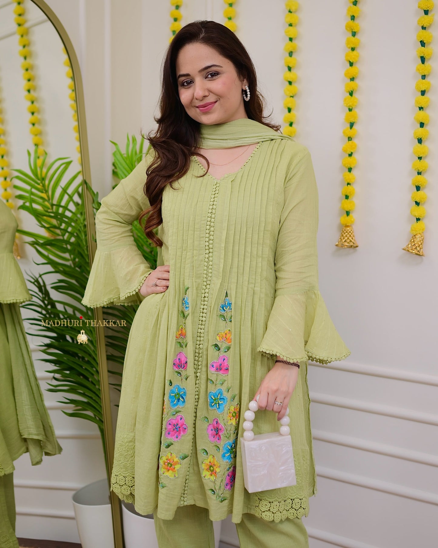 Mint Green A Line Handwork Pakistani Suit