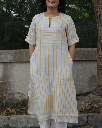 Premium linen Lemon Stripe Long kurta