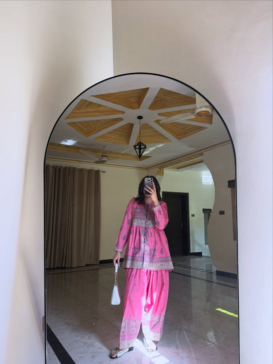 Meher Pink Premium Cotton Farshi Suit Set