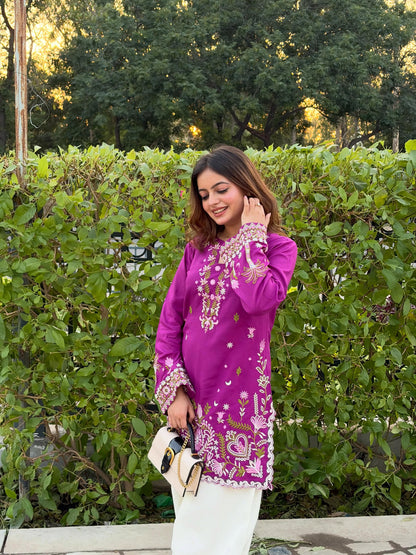 Anvika  Fuchsia Bloom Embroidered Kurta Palazzo Set