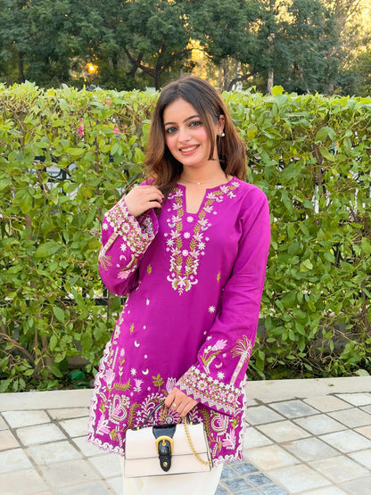 Anvika  Fuchsia Bloom Embroidered Kurta Palazzo Set
