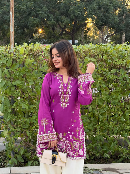 Anvika  Fuchsia Bloom Embroidered Kurta Palazzo Set
