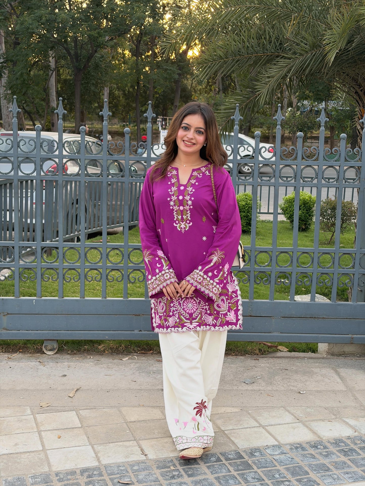Anvika  Fuchsia Bloom Embroidered Kurta Palazzo Set