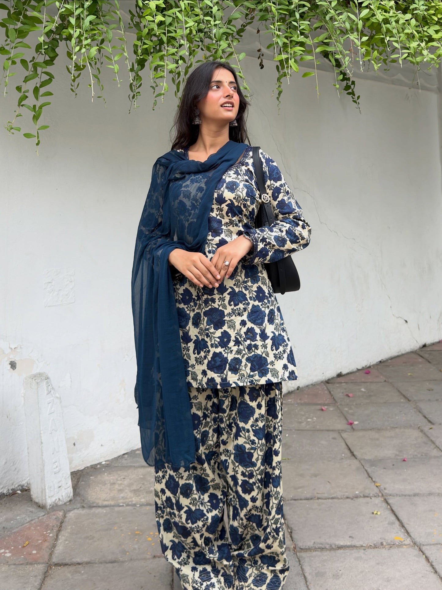Noor-e-Navy Floral Cotton Farshi Suit Set