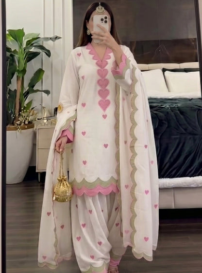 Kiara Blush Heart Scallop Embroidered Suit Set