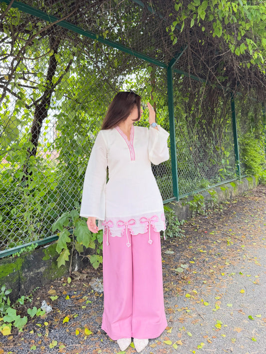 Alara Pink Bow Embroidered Kurta Set
