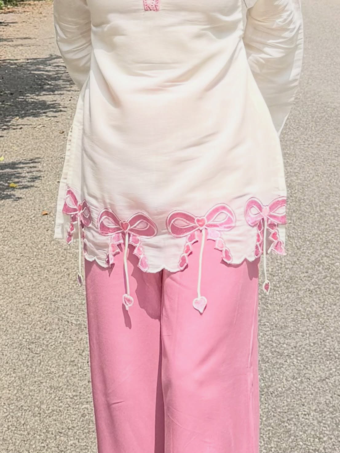 Alara Pink Bow Embroidered Kurta Set