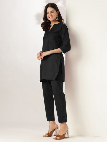 Niva's Women's Black Cotton Solid A-line Co-ord Set