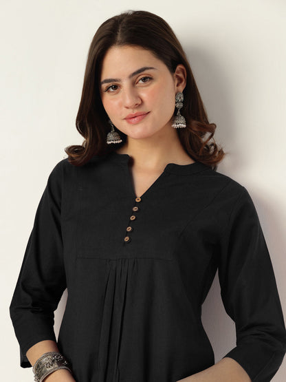 Niva's Women's Black Cotton Solid A-line Co-ord Set