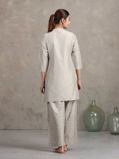 Light Gray Floral Embroidered Straight Co-ord Set
