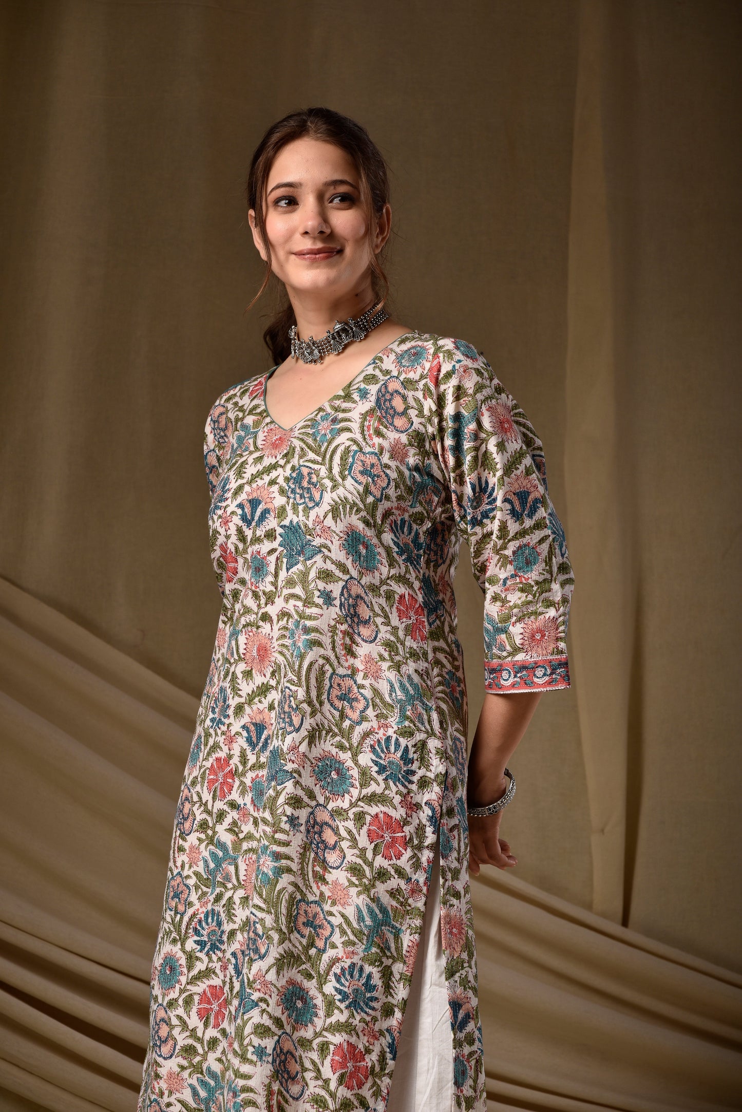 Blue Kantha Straight Kurta