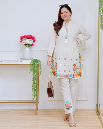 Ivory Sunkissed Petals Threadwork Cotton Co-ord