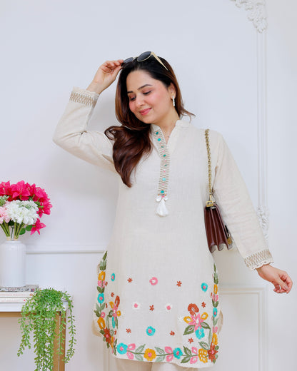 Ivory Sunkissed Petals Threadwork Cotton Co-ord