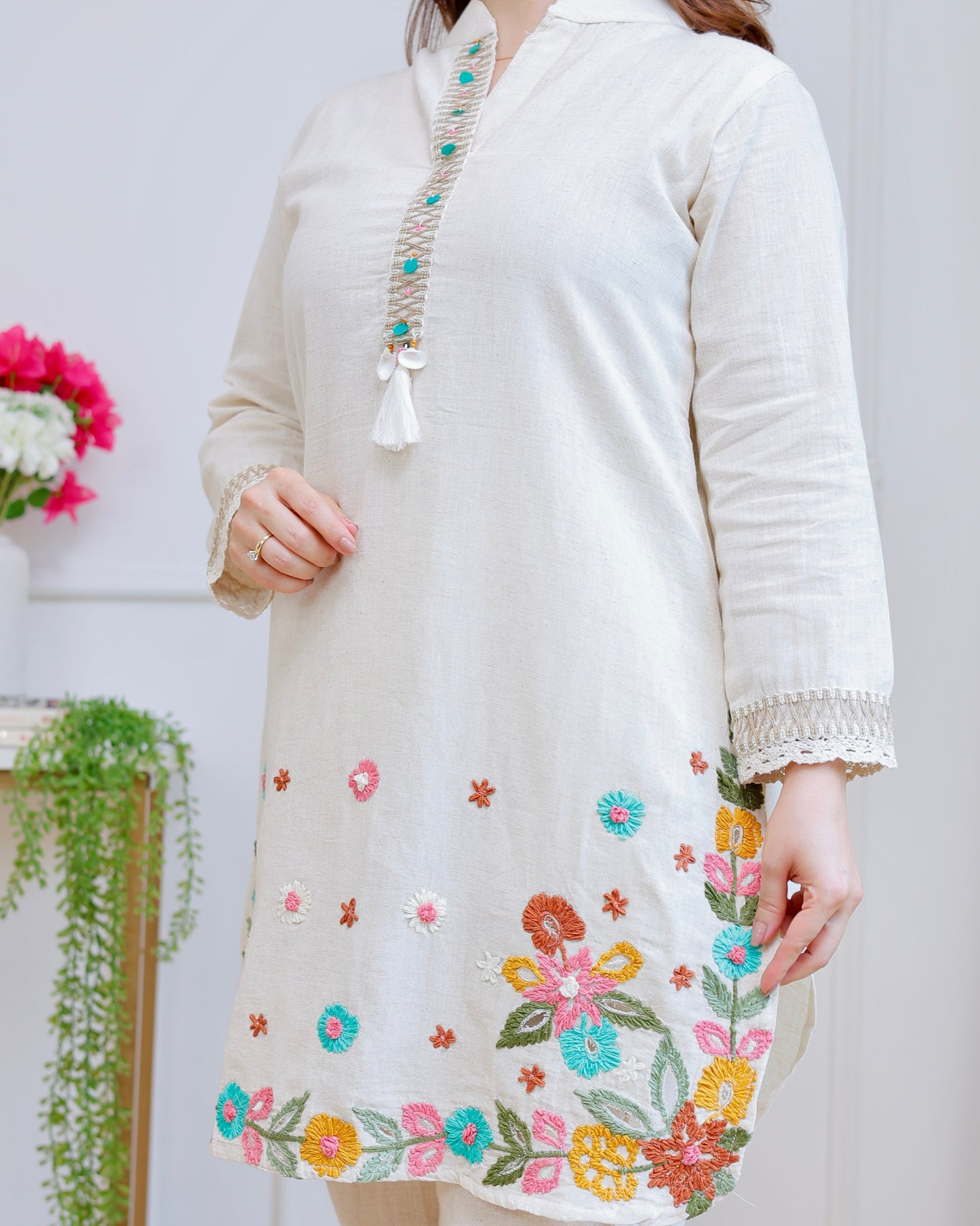 Ivory Sunkissed Petals Threadwork Cotton Co-ord