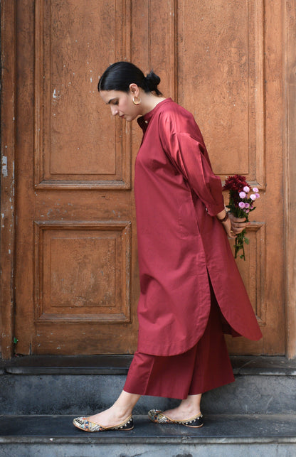 Maroon Antifit Co-ord Set with wide legged pyjama