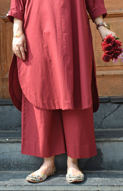 Maroon Antifit Co-ord Set with wide legged pyjama