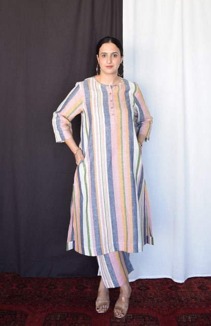 Multicolour Striped Linen Co-Ord Set