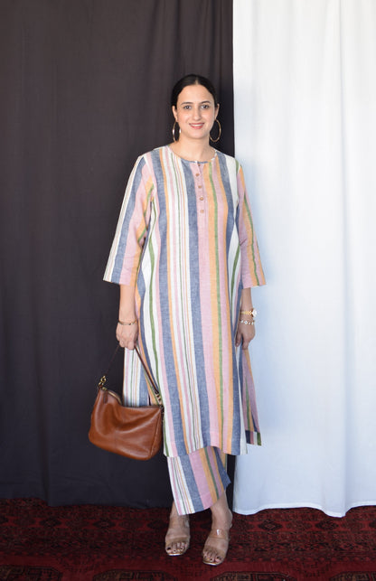 Multicolour Striped Linen Co-Ord Set