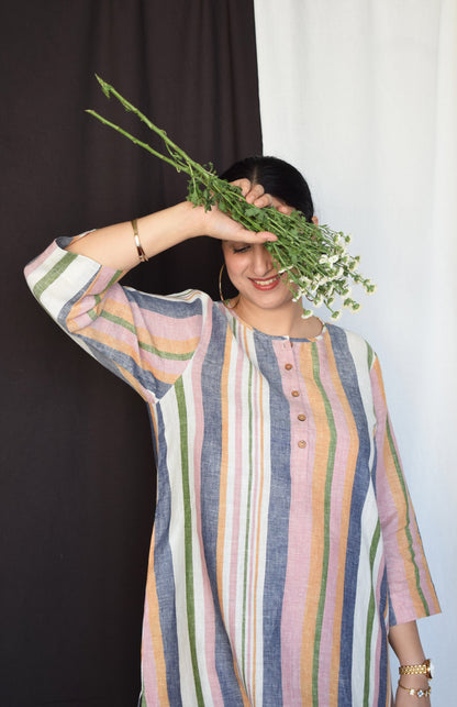 Multicolour Striped Linen Co-Ord Set