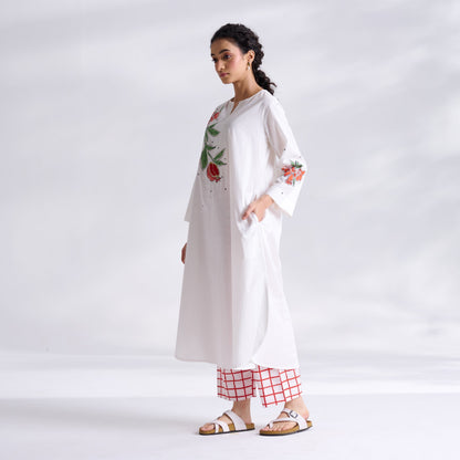 Anaar Patchwork Cotton Kurta Set - Peach