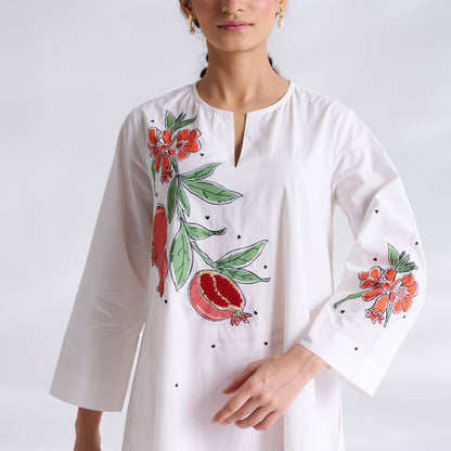 Anaar Patchwork Cotton Kurta Set - Peach