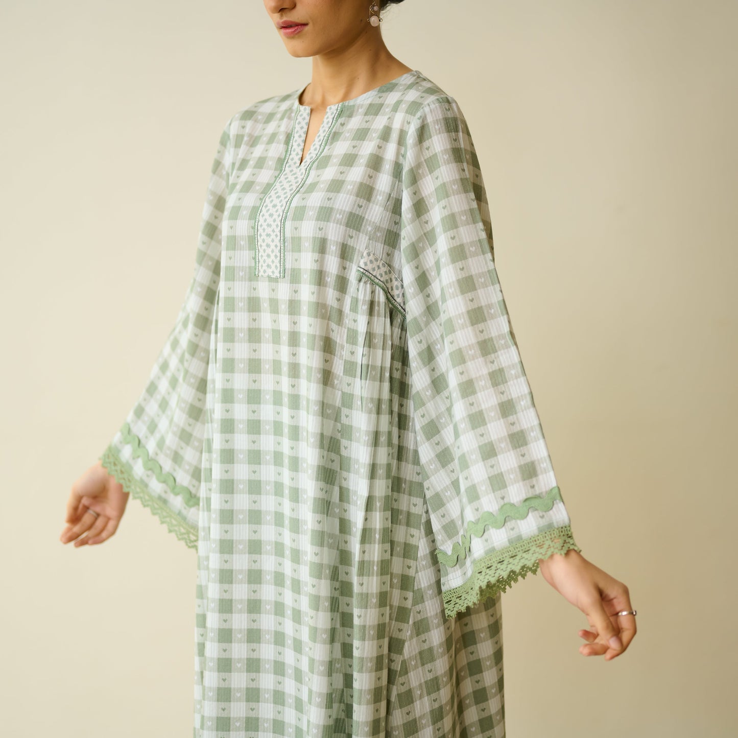 Countryside Seersucker Cotton Kurta Set - Pista Green