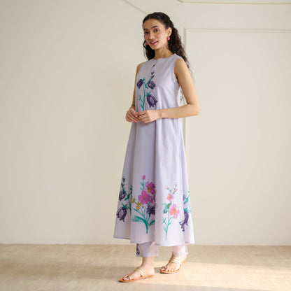 Aviva Patchwork Cotton Kurta Set with Mulmul Slip - Lavender