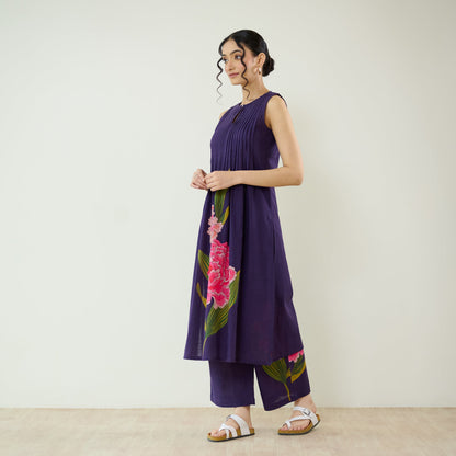 Belle Slub Cotton Kurta Set - Violet