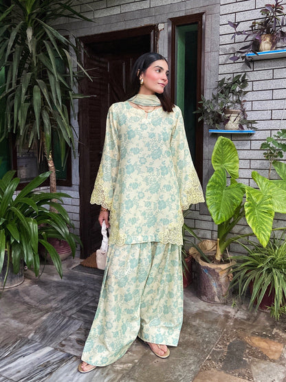 Zoyaana Blue Floral Printed Sharara Suit Set