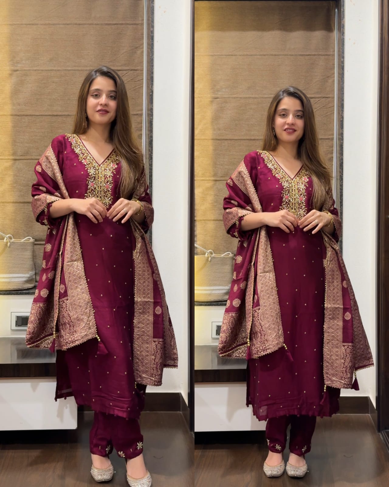Vihana Premium Dola Silk Handwork Suit Set