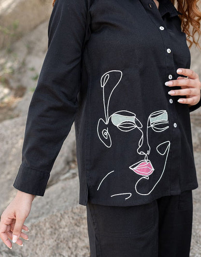Black Embroidered Cotton Flex Co-Ord Set