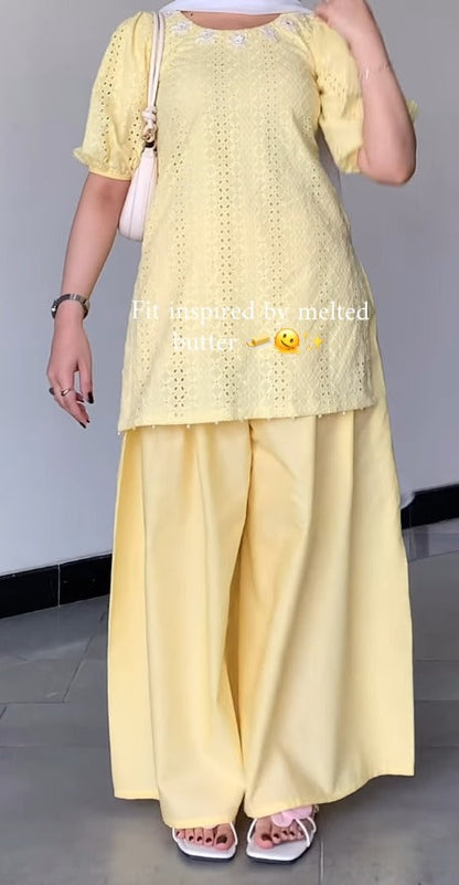 LUMI  Butter Yellow Eyelet Co-ord Set