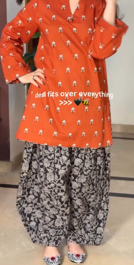 Rosheen Orange Cotton Farshi Salwar Set