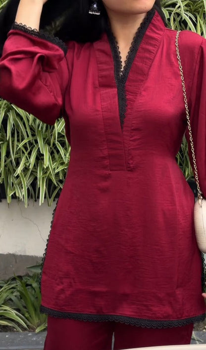 Alina Deep Wine Luxe Lace Kurta Set