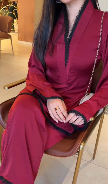 Alina Deep Wine Luxe Lace Kurta Set