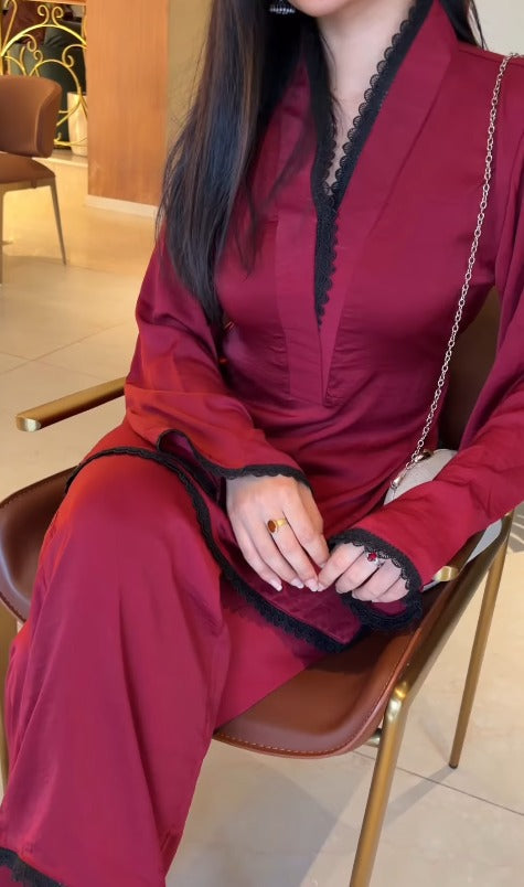 Alina Deep Wine Luxe Lace Kurta Set