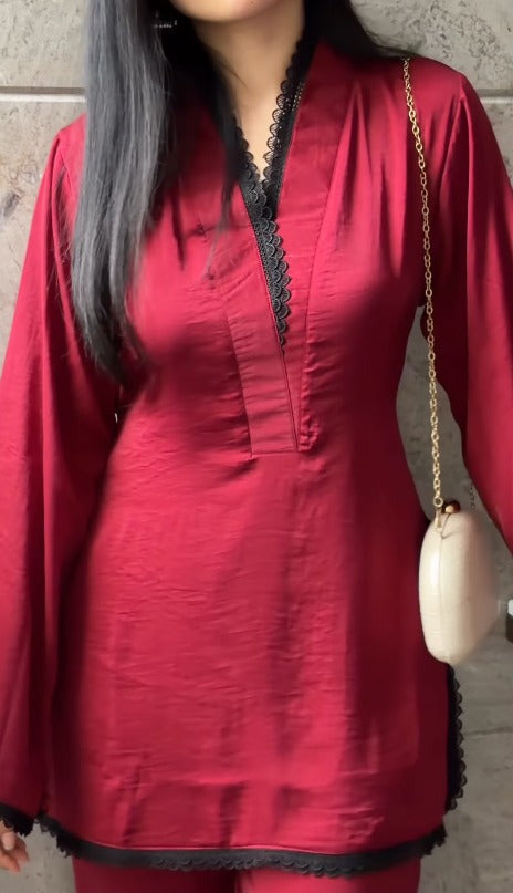 Alina Deep Wine Luxe Lace Kurta Set