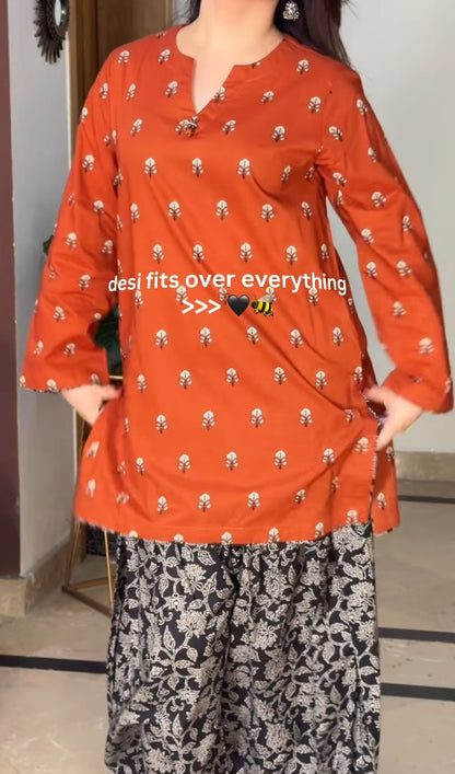 Rosheen Orange Cotton Farshi Salwar Set