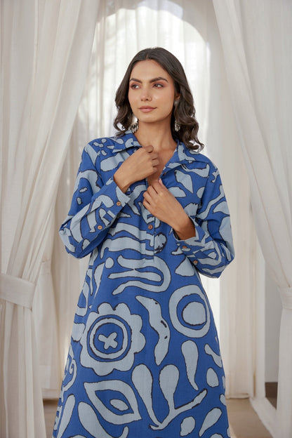 Blue Abstract Printed Coord Set