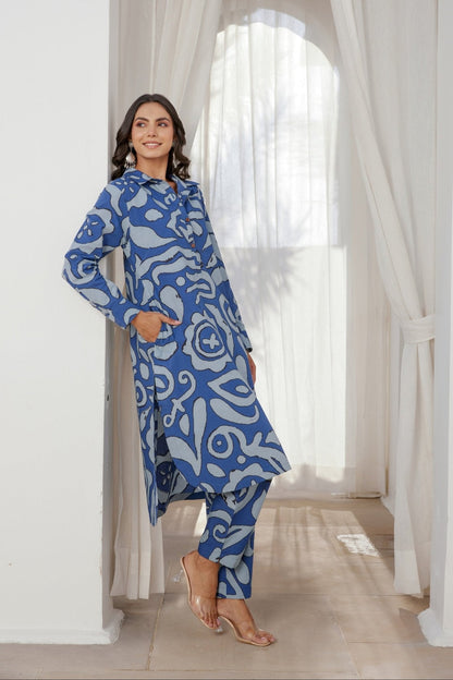 Blue Abstract Printed Coord Set