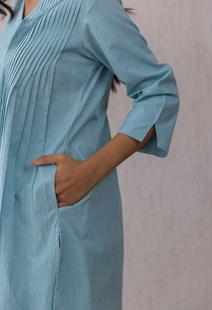 BLUE SOLID PINTUCKS COORD SET