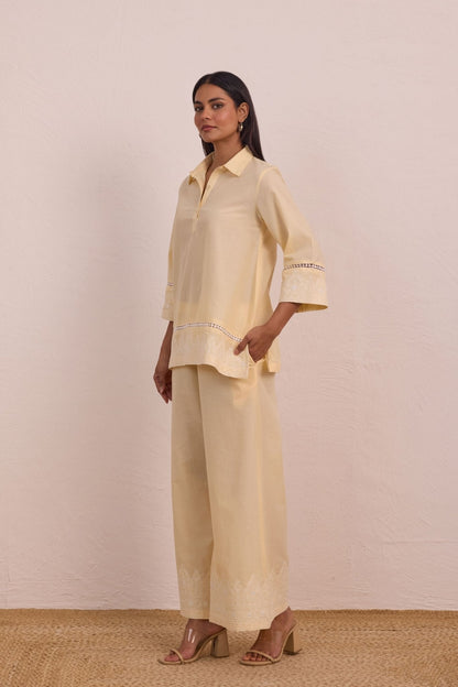 Butter Yellow Embroidered Co-ord Set