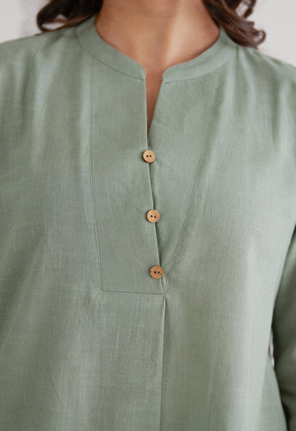 Cotton Slub Solid Moss Green Coord Set