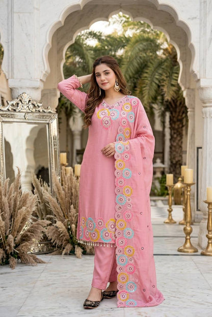 Meher Multicolor Floral Embroidered Kurta Pant Set with Dupatta