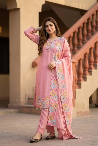 Meher Multicolor Floral Embroidered Kurta Pant Set with Dupatta